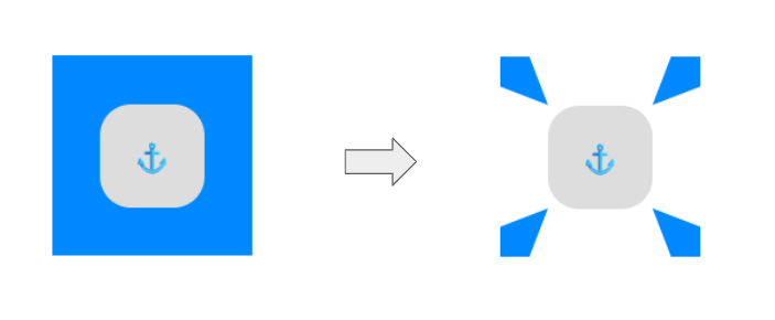 Illustration showing a blue square transitioning into a tooltip design with four symmetrical tails around a centered anchor icon.