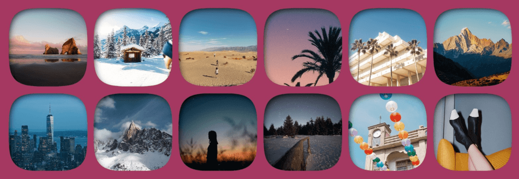 A grid of squircle-shaped images with inner shadows.