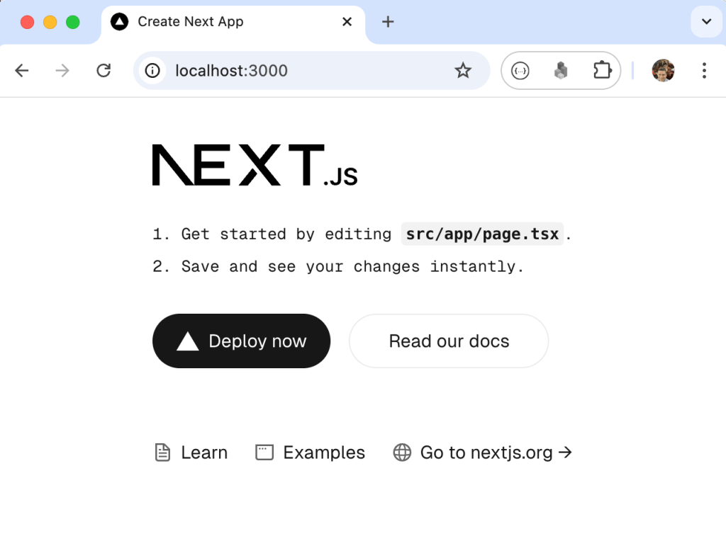 screenshot of a running Next.js app