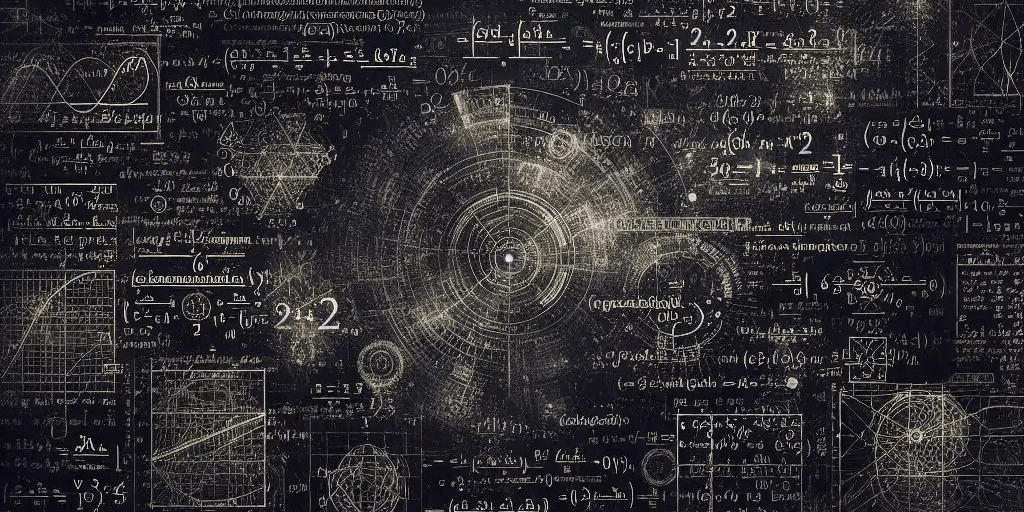 A textured blackboard covered with various mathematical equations, diagrams, and symbols, creating a complex academic backdrop.