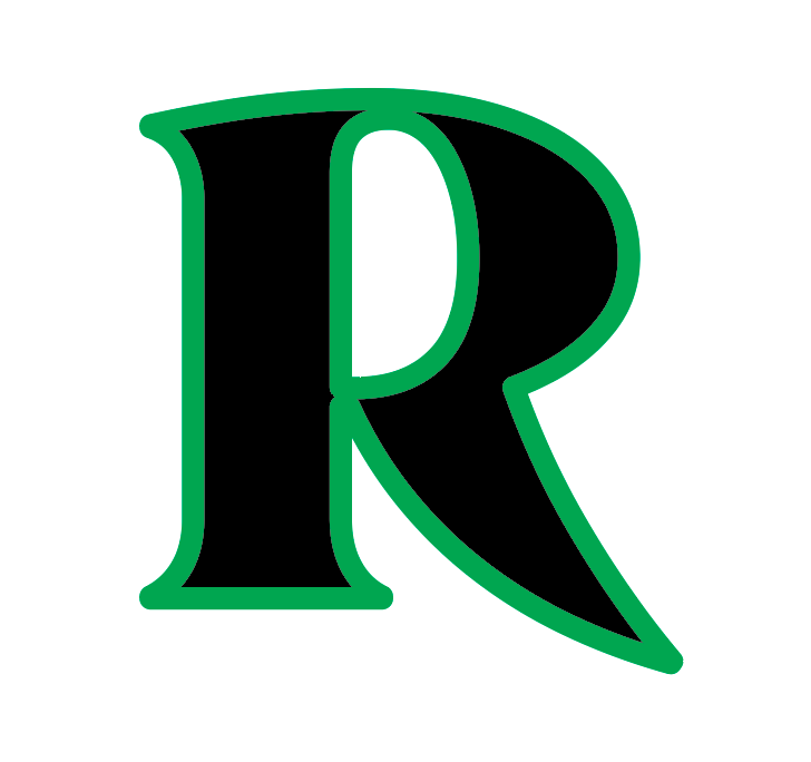 Green centered-aligned stroke around letter "R" from Roslindale, wrecking the letterform. 