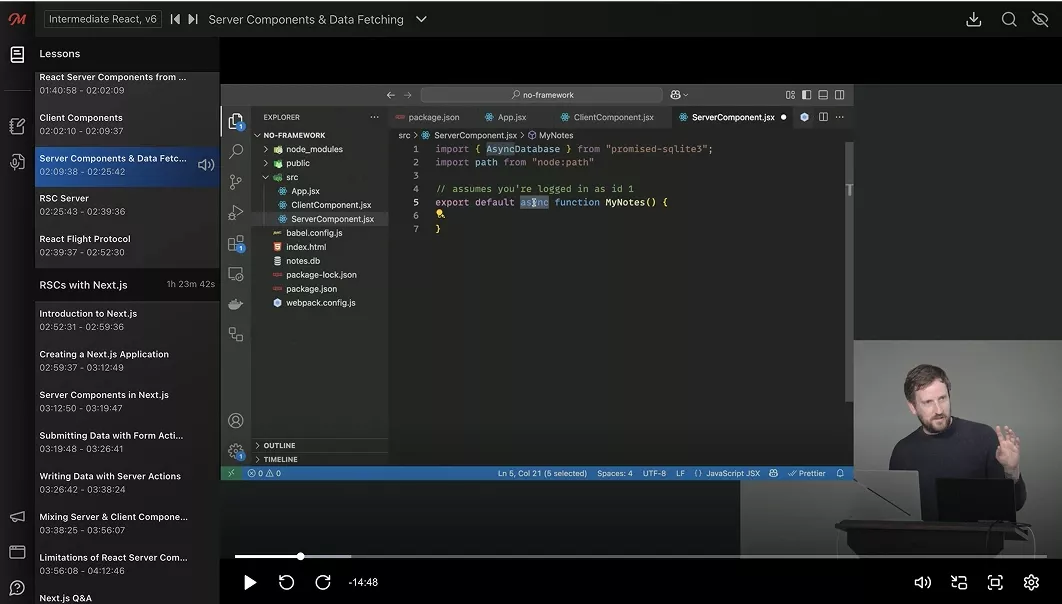 Frontend Masters course player