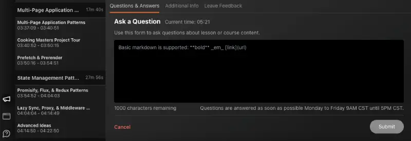feedback button inside the video player